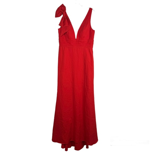 MAC DUGGAL Bow Shoulder V-Neck Gown Red Dress NEW Size 10 - Picture 2 of 14